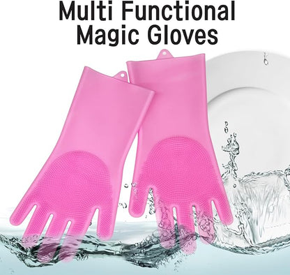 Silicone Magic Gloves : Ultimate Cleaning Gloves for Dishwashing, Kitchen, Pet, and Car