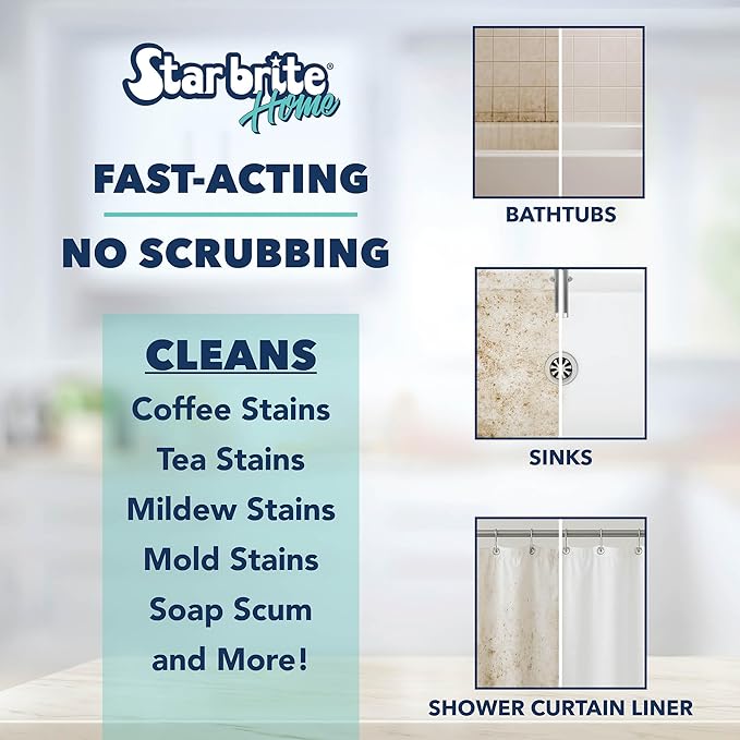 STAR BRITE Home MSR Multi-Stain Remover with Bleach - Fast-Acting Cleaner for Kitchen & Bath - Whitens, Brightens and Removes Stains and Scum on Grout, Tile, Sinks and Countertops