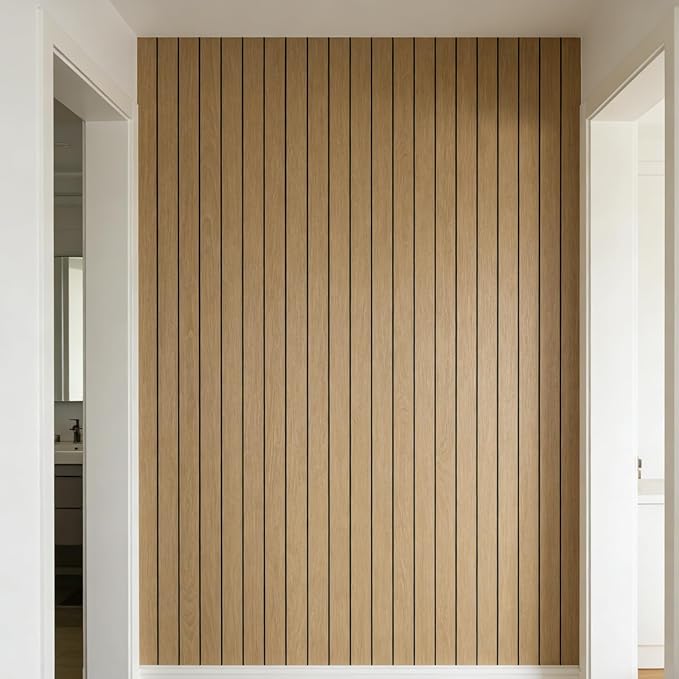 Abyssaly PVC Peel and Stick Wall Panels, 236"x15.7" Faux 3D Wood Slat Wallpaper, Soundproof Waterproof Self-Adhesive Paneling, Thickened Wood Grain Wall Decor for Living Room Bedroom Kitchen (Brown)