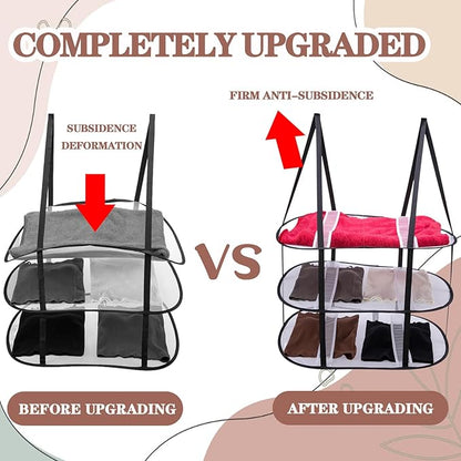 CINPIUK 3-Tier Sweater Drying Rack Over The Door, Foldable Mesh Hanging Dryer Flat with Hooks, Large Breathable Laundry Drying Hanger, Clothes Lay Flat Dryer for Apartments Dorms Bathrooms