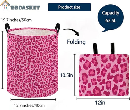 Kids Laundry Basket Pink Hamper for Nursery Hamper Cute Kids Storage Bin Room Decor for Home(Pink leopard print)