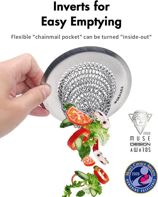 Wokdada Revolutionary Kitchen Sink Drain Strainer/Patented Reversible Chain Mesh, Effortless Cleaning & Debris Catcher, Large Capacity, No Clog, 304 Stainless Steel & Rust-Proof/Handmade