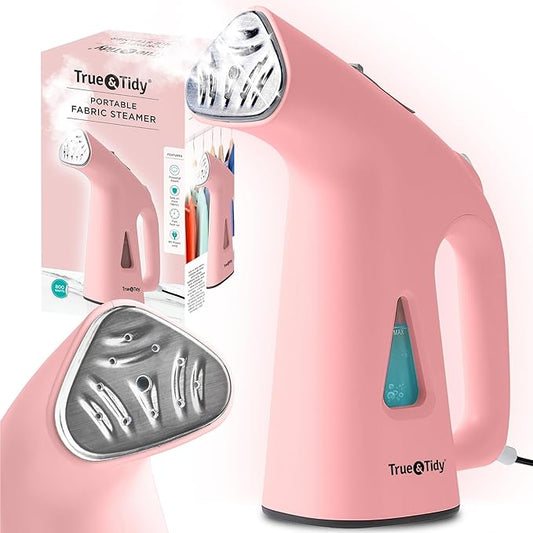 True & Tidy Compact Handheld Garment Steamer for Clothes, Travel Steamer with Stainless Steel Nozzle, 800 watts, Pink