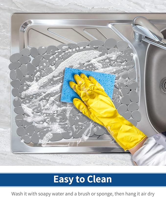 Bligli Pebble Sink Mat for Stainless Steel/Ceramic Sinks, 2 Pack PVC Sink Protectors Mats for Bottom of Kitchen Sink, Dish Drying Mat for Dishes and Glassware, 15.7 x 11.8 inch, Solid Grey