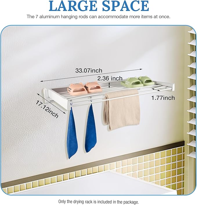 Wall Mounted Clothes Drying Rack, Foldable Laundry Hanger Dryer Rack, Laundry Drying Rack Collapsible with 4 Hooks Clothes Garment Drying Organizer