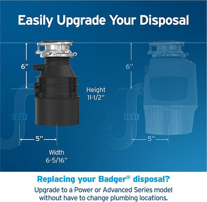 InSinkErator Badger 5 Garbage Disposal, Standard Series 1/2 HP Continuous Feed Food Waste Disposer, Black, Set of 1