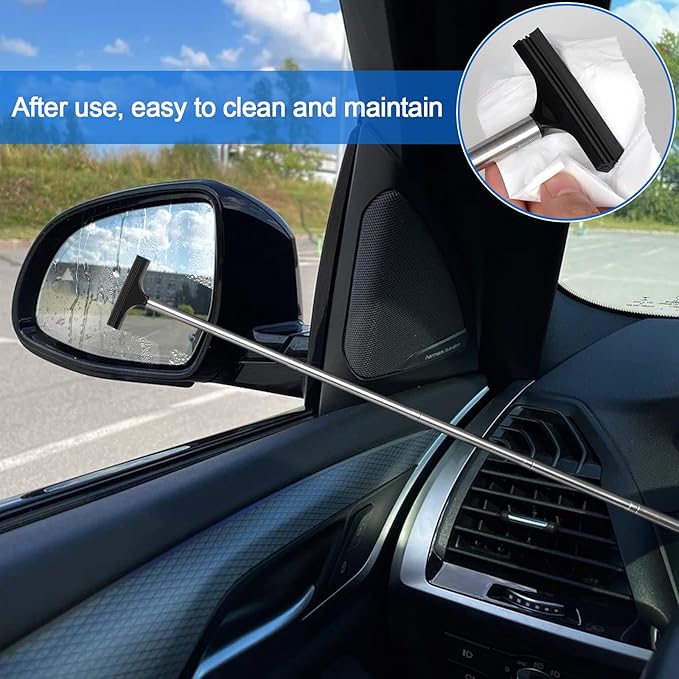 2 Pcs Car Mirror Wiper, 38.6in Handle Car Side Mirror Squeegee, Car Mirror Squeegee, Side Mirror Squeegee, Mini Squeegee for Rainy Foggy Weather