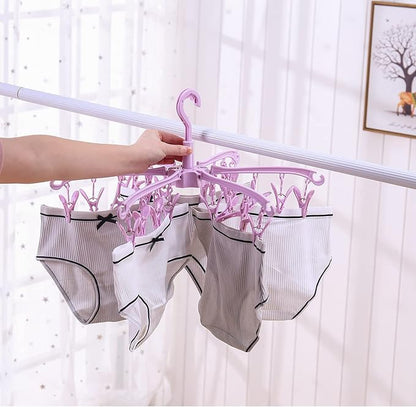 Foldable Drying Rack with 24 Clips for Drying Socks Lingerie Baby Clothes Drying Towels Rotatable Sock Drying Rack 2 PCS (Pink)