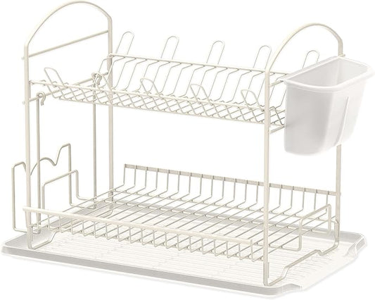 Simple Houseware 2-Tier Dish Rack with Drainboard, White