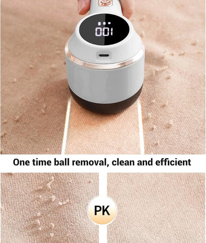 Electric Fabric Shaver Lint Remover, Rechargeable Electric Portable Sweater Defuzzer with Digital Display, Adjustable 6 Leaf Blades Lint Remover for Clothes Furniture (White)