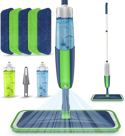 Spray Wet Mops for Hardwood Floor Cleaning: MEXERRIS Floor Mop with 5 Washable Pads for Swiffer Powermop & 2 Refillable Bottles - Home Commercial Dust Dry Mops for Wood Laminate Vinyl Tiles Ceramic