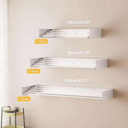 Wall Mounted Drying Rack - 26 Inch Stainless Steel Clothes Drying Rack Collapsible, Heavy Duty 60LBS Laundry Drying Rack, Retractable Folding Dryer Racks for Laundry Drying Indoor/Outdoor