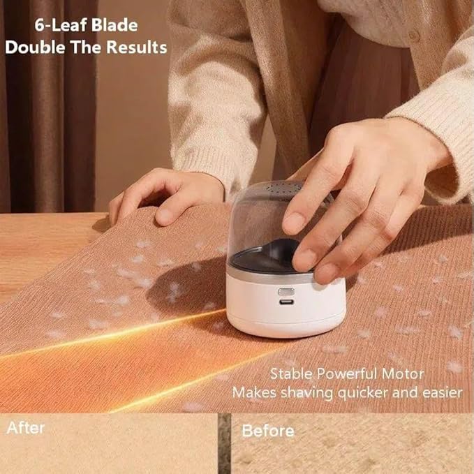 Electric Fabric Shaver – USB Rechargeable Lint Remover with 6 Blades, Safe for All Fabrics, Clothes, Sweater, Sofa & Furniture – Portable Pilling Remover for Home & Travel (White)