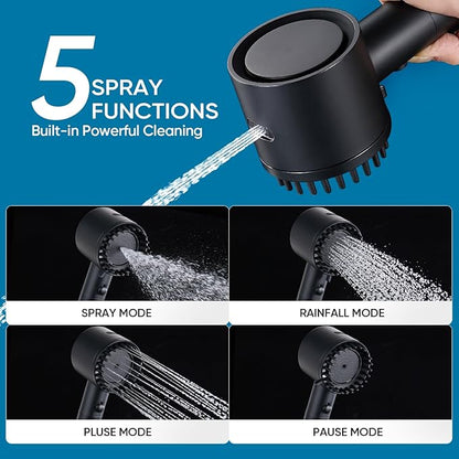 Cobbe Ion Drops Filtered Shower Head with Handheld, 4+1 Spray Mode Showerhead with Filters, Built-in Power Wash for Hard Water - Remove Chlorine - Reduces Dry Itchy Skin, Black