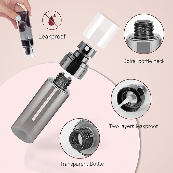 3Pack Small Spray Bottle, Black Plastic Fine Mist Mini Spray Bottles, Empty Refillable Travel Mister Spray Bottle for Hair, Cleaning, Salons, Planting, Skin Care