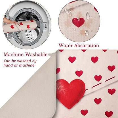 Valentine Dish Drying Mat, Ultra Absorbent Valentines Day Drying Mat for Kitchen Counter, Coffee Maker, 18 x 24 Inch