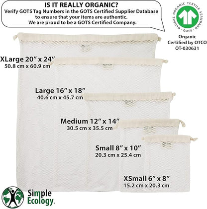 Simple Ecology Organic Cotton Mesh Laundry Bag; Machine Washing Bags for Delicates, Lingerie and Garments, Large 2 pack
