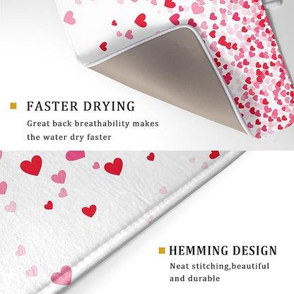 Valentine's Day Dish Drying Mat for Kitchen Counter Love Heart Kitchen Dish Drying Pad 18”x24” Absorbent Reversible Happy Valentine Dishes Drainer Pad Dish Drying Rack Mat for Countertop