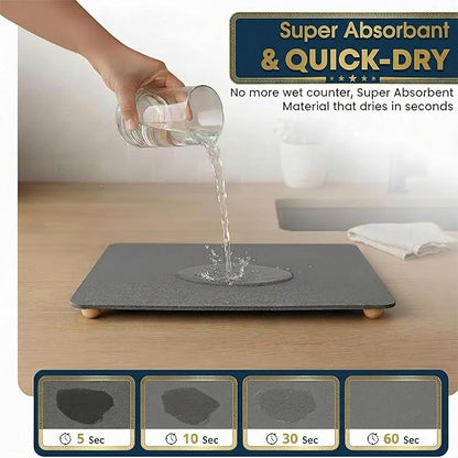 Stone Drying Mat for Kitchen Counter with 5 Wooden Feet, 19.7"×14.7" Diatomaceous Earth Dish Drying Mat, Elevated Drying Stone Mat for Modern Kitchen Countertop (Dark Gray, Standard-Solid)