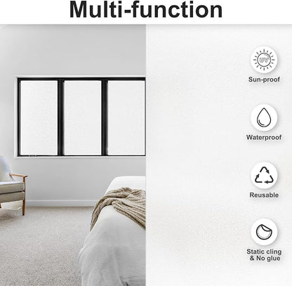 Window Privacy Film with Installation Tools, Frosted Glass Window Film, Heat Blocking Static Clings Reusable Frosting Window Film for Bathroom, Home, Office - 29.5 Inch X 6.5 Feet