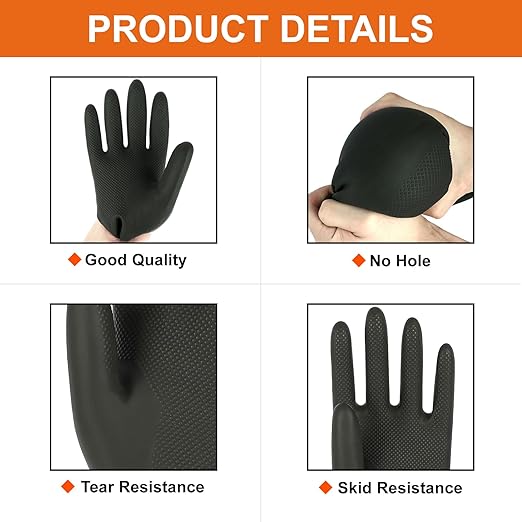 North Tower Heavy Duty Black Rubber Gloves for Cleaning - Non-Slip Grip Palm, Thick Household Gloves for Women, Kitchen Dishwashing, Car Washing, Mechanical Maintenance(S-3 Pair)