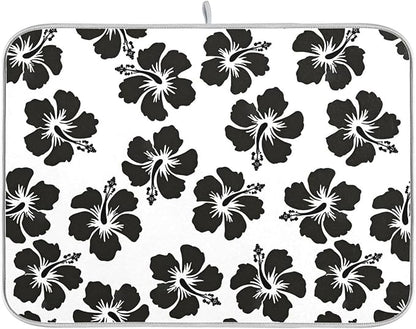 Tropical Hawaiian Hibiscus Flowers Dish Drying Mat for Kitchen Counter Absorbent Microfiber Drying Pad, Medium 16x18 in