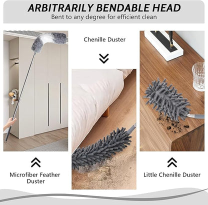 Ceiling Fan Cleaner Duster,Extendable High Duster with 2m Retractable Pole and Washable Microfiber Heads, Ideal for Home and Commercial Cleaning in Hard-to-Reach Areas (6)