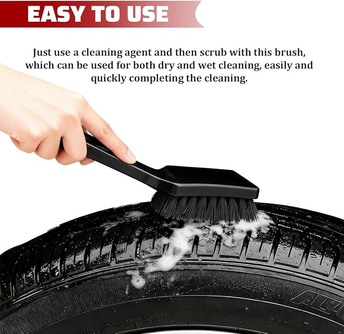 Car Carpet Cleaning Brush, Stiff Bristles Vehicle Wheel Hub Rims Wash Brush with Short Handle, Automotive Detailing Tire Cleaner, Universal for SUV Automobile Truck (Black)