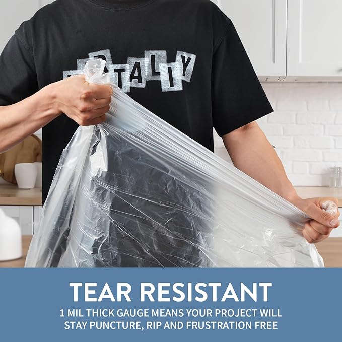 20 Gallon Trash Bags Fit 20-21 Gal, Extra Strong Large Garbage Bags w/Drawstring (102 Count) Heavy Duty Plastic Trash Liners for Kitchen Commercial Office Lawn, Clear