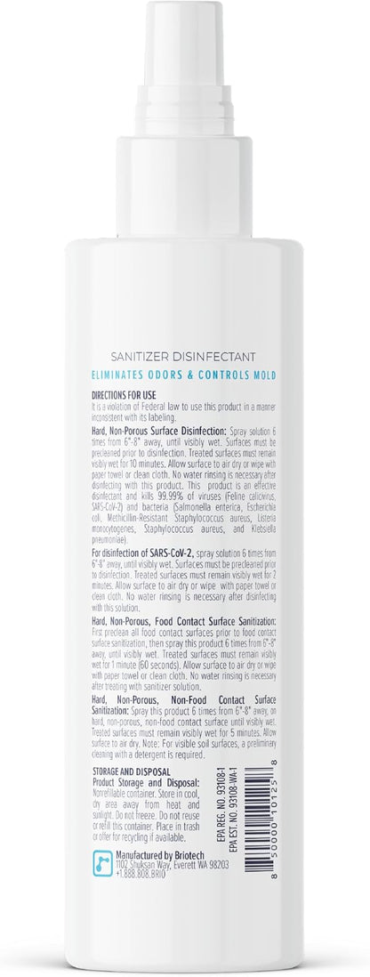 BRIOTECH Sanitizer Disinfectant Hypochlorous Spray, Kill 99.99% of Viruses & Bacteria, Control Mold, Eliminate Odor, Gentle for Nursery & Play Rooms, Food Contact Surface Sanitizer, 8.5 fl oz