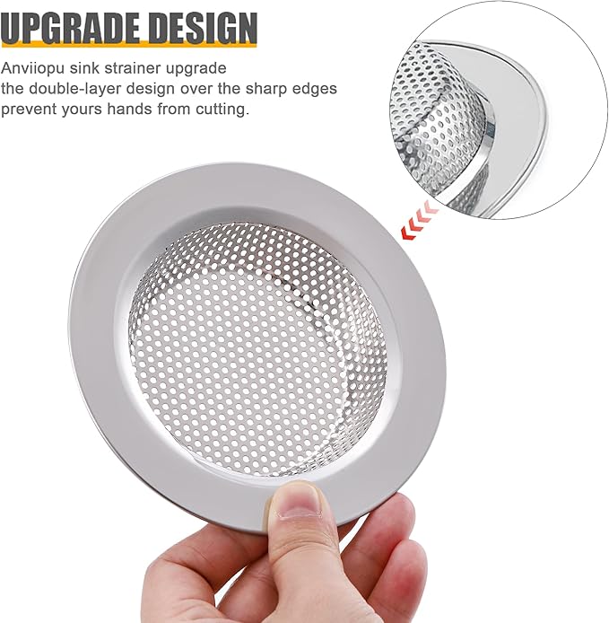 2pcs Kitchen Sink Strainer Stainless Steel, Kitchen Sink Drain Strainer, Sink Strainer, Sink Food Catcher, Upgraded Double-Layer Safe Design Large Wide Rim 4.5" Diameter