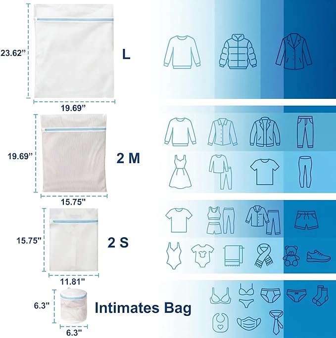 6 Pack Mesh Laundry Bags for Delicates with Auto-Lock Zipper, Durable Fine Washing Bag for Lingerie, Socks, Baby Clothes, Reusable Garment Bags for Travel, Storage & College Dorm (1L 2M 2S 1Bra Bag)
