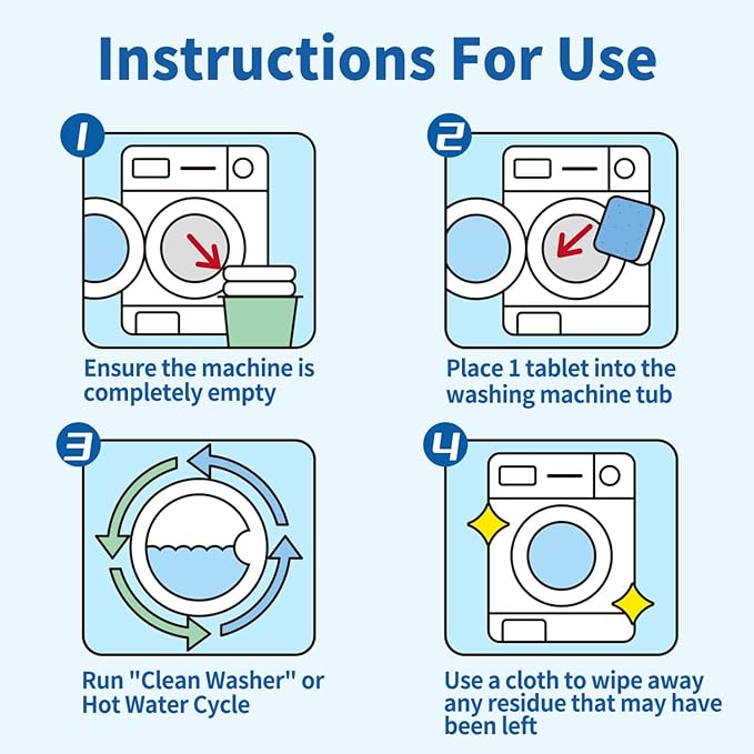 Soulink Washing Machine Cleaner with Odor Blasters, 12 Count - Deep Cleaning Tablets For HE Front Loader & Top Load Washer