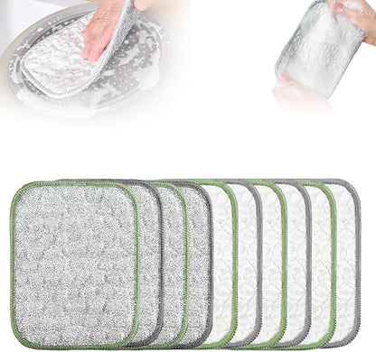 Multipurpose Wire Dishwashing Cloth, 2025 Upgraded Double-Sided Cleaning Cloth, Silver Stainless Steel Cloth and Multi-Layer Cotton Thread, Metal Scrubbing Pads Sponge Cloths for Home Kitchen (10)