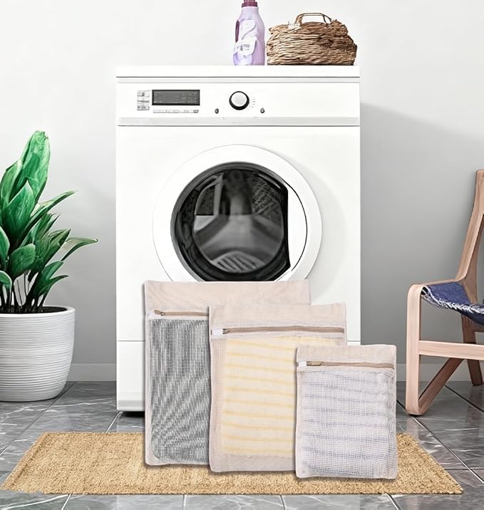 6-Pack Laundry Bags, Durable Cotton Mesh with Sturdy Zipper, Breathable Mesh Fabric, Ideal for Washing Underwear, Pants, Shoes, Socks and Delicate Garments
