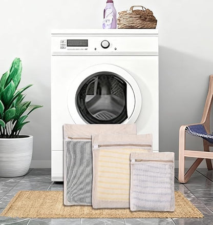 6-Pack Laundry Bags, Durable Cotton Mesh with Sturdy Zipper, Breathable Mesh Fabric, Ideal for Washing Underwear, Pants, Shoes, Socks and Delicate Garments