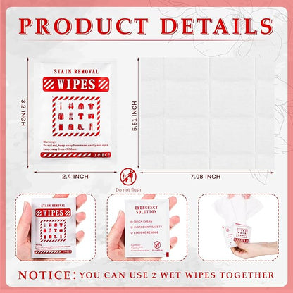 Timgle 200 Pcs Stain Remover Wipes Individual Wrapped Wipes Stain Remover Mini for Clothes Fabric Laundry Carpet Messy Eater Car Seat Upholster Clean (White)