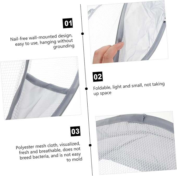 Foldable Wall-mounted Laundry Basket Gray Mesh Storage Bag for Bathroom Bedroom Dormitory Space-saving Hanging Clothes Organizer with Stable Load-bearing and Multifunctional Design
