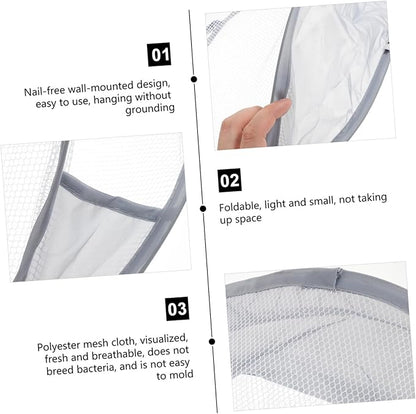 Foldable Wall-mounted Laundry Basket Gray Mesh Storage Bag for Bathroom Bedroom Dormitory Space-saving Hanging Clothes Organizer with Stable Load-bearing and Multifunctional Design