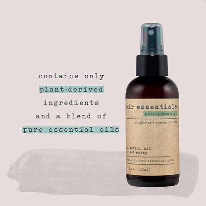 Air Essentials 4 oz Essential Oil Toilet Spray - Eliminate Bathroom & Toilet Odors with Pure Essential Oils - Air Freshener Made with Clean Plant-Derived Ingredients (Eucalyptus Mint)