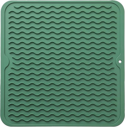 MicoYang Silicone Dish Drying Mat for Multiple Usage,Easy clean,Eco-friendly,Heat-resistant Silicone Mat for Kitchen Counter or Sink,Refrigerator or Drawer liner Green M 12 inches x 12 inches