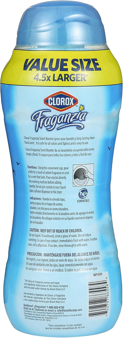 Clorox Fraganzia Laundry Scent Booster Crystals, In-Wash Fragrance Beads for Fresh-Smelling Clothes & Linens, Safe for All Fabrics & Colors, Easy-Pour Bottle, Morning Sky Scent, 70 Oz - 6 Pack
