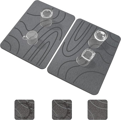 Stone Drying Mat for Kitchen Counter,2 Pack 16''x12'' Quick Dish Drying Stone Mat Kitchen,Double-sided Diatomaceous Earth Stone Drying Mat,No Moisture Residue, Stone Dish Drying Mat (Curved Stripes)