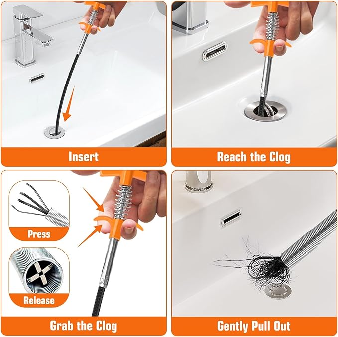 New Upgrade Drain Snake Hair Drain Clog Remover Tool - Tub Clogged Drains Opener Cleaning Tool, Flexible Grabber Claw Pick Up Reacher Tool Sink Drain Cleaner for Toilet Sewer Shower Bathroom (79 Inch)