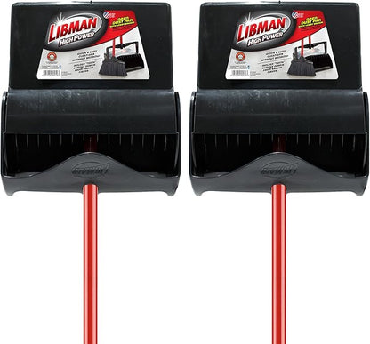 Libman Commercial 919 Lobby Dust Pan and Broom Set (Open Lid), 41" Length, 12" Width, Black/Red (Pack of 2)