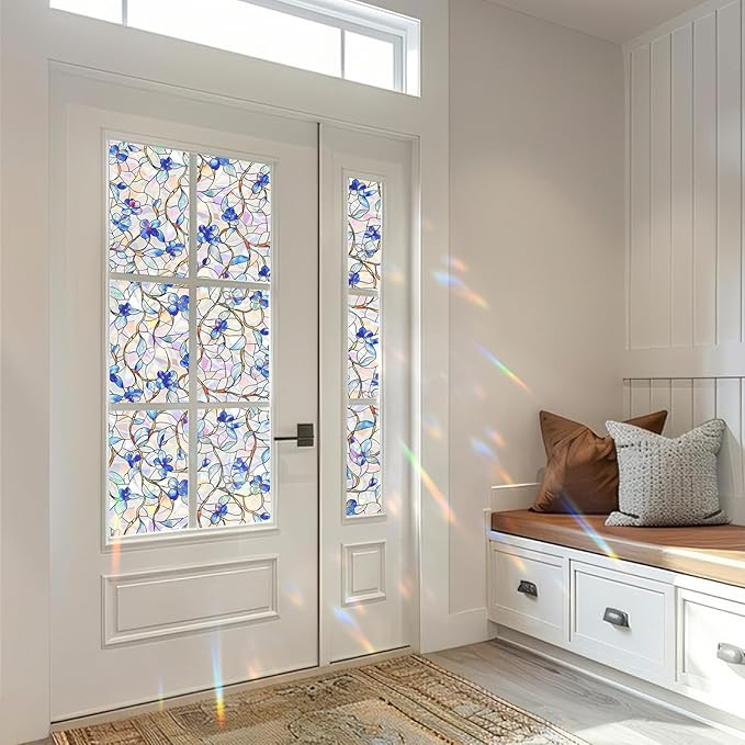 Rainbow Window Privacy Film,Heat Control,UV Blocking,Anti-Glare,Day & Night Privacy Protection & Decoration for Home, Bathroom,Glass Door,Static Cling,Renter-Friendly with Installation Tools