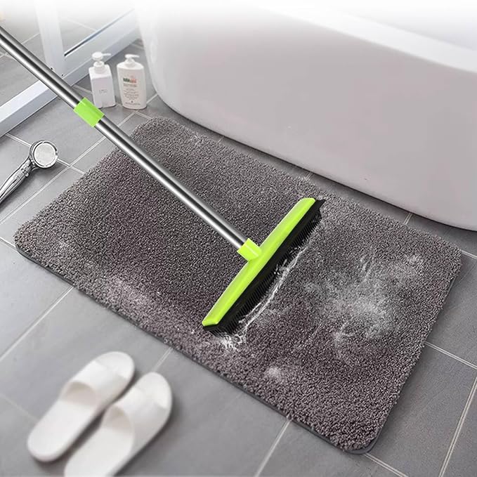 MEIBEI Pet Hair Removal Broom with Squeegee -53", Long Handle Soft Bristle Rubber Broom, Ideal for Remove Fur from Carpets, Rugs, Hardwood and Linoleum