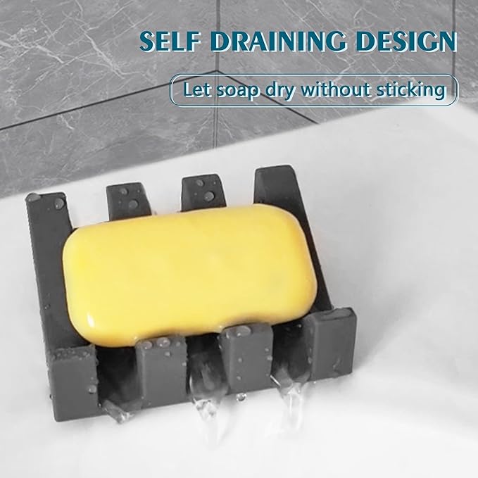 Soap Dish Holder for Shower with Suction Cup, Silicone Soap Holder & Saver Self-Draining Bar Soap Dish Keeps Soap Dry for Bathroom, Kitchen, Bathtub, Extends Soap Life (White+Grey)-2Pack