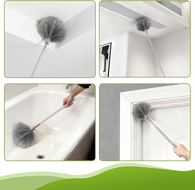 8-Piece Microfiber Feather Duster Set with Extension Pole (16.1" to 100"), Extendable Cobweb & Ceiling Fan Duster for Cleaning Cobweb, Ceiling Fan, Blind, Furniture