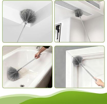12-Piece Microfiber Feather Duster with Extension Pole (16.1" to 100), Ceiling Fan Duster for Ceiling Fan, Flat Duster for Under Appliances, Chenille & Cobweb Duster for Cobweb, Wall, Furniture